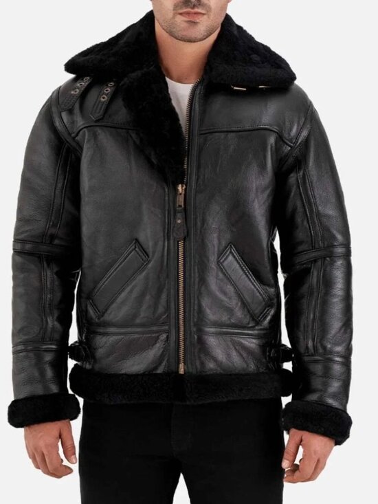 Marco Enzolani Other - Marco Enzolani Trentino B3 Black Real Shearling Bomber Jacket Sheepskin Leather